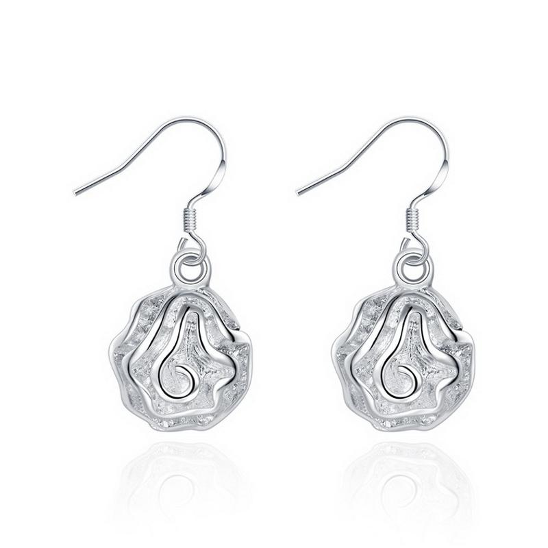 E066Women silver plated earring镀925纯银日韩时尚玫瑰耳环耳饰