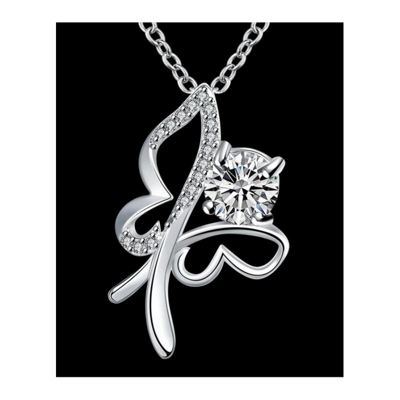 N021Women Silver Necklace 日韩优雅蝴蝶坠项链女锁骨配饰银饰送女朋友七夕情人节礼物