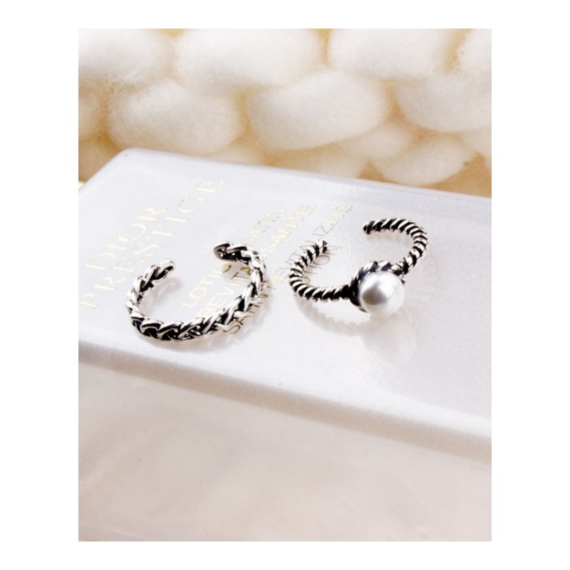 韩国新款百搭套装戒指珍珠两件套指环食指关节戒尾戒个性装饰品女送女朋友老婆生日礼物
