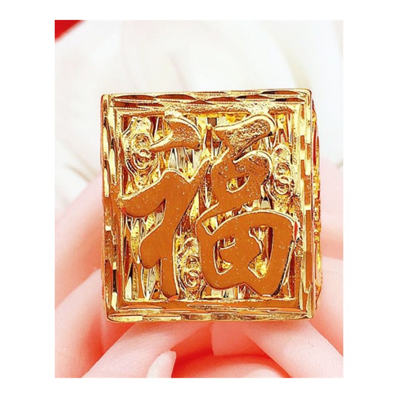 黄铜镀金男士长方形戒指欧币打造仿金越南沙金霸气饰品PTHSMY1037
