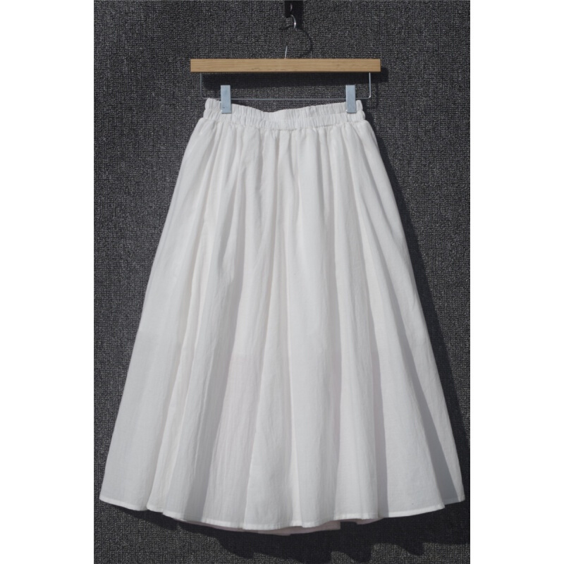 自制2018年棉麻半身裙春夏纯色大摆白色长款高腰亚麻文艺裙子白色