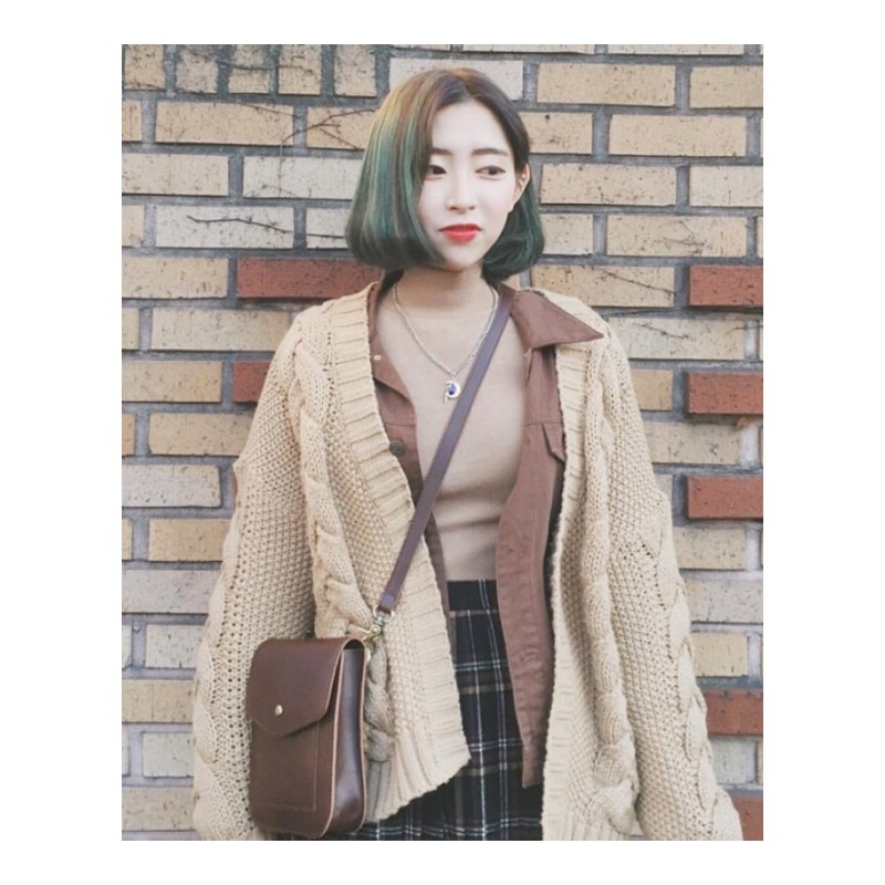 春秋女装韩版复古宽松百搭麻花毛衣外套学生长袖针织衫开衫上衣潮 图片色 均码