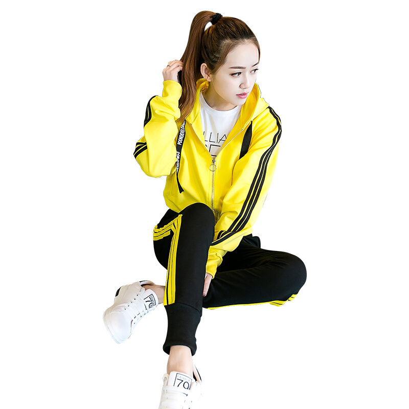 2018春季韩版休闲运动套装女学生跑步时尚连帽卫衣两件套秋装