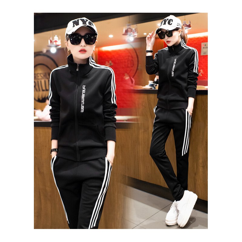 2018春韩版休闲大码运动套装女修身显瘦服卫衣两件套