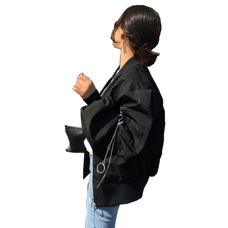2018春秋季韩版潮宽松短外套女装飞行员夹克衫学生BF风黑色棒球服黑色