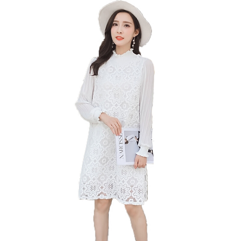 2018春季女装韩版百搭小衫蕾丝拼接上衣中长款时尚雪纺打底衫