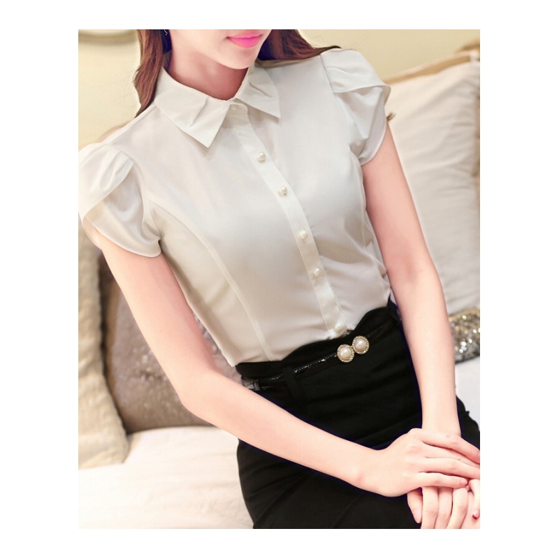 2018夏季套装短袖衬衫女韩版修身气质职业装工装衬衣女