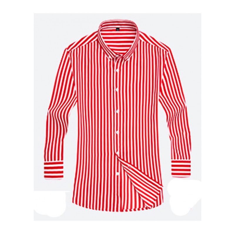 简约薄款7分袖衬衣韩版修身型潮男士商务百搭英伦七分袖条纹衬衫红色七分袖