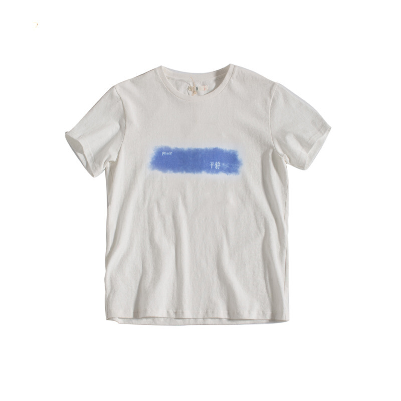 夏季个性创意印花短袖T恤男圆领小清新纯棉休闲体恤男青年白色