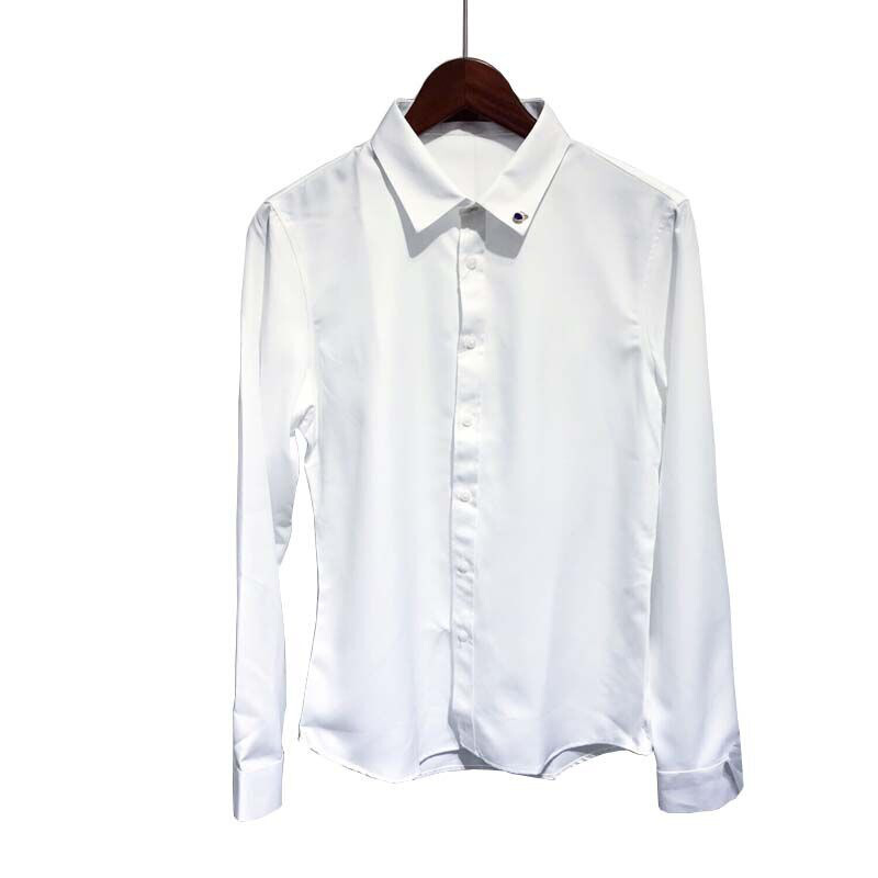 新款商务休闲衬衫男士韩版简约纯色百搭修身英伦风衬衣