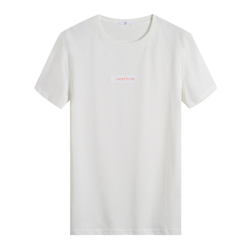 [商场同款]男装字母印花情侣短袖T恤全棉白色青年T恤打底衫白色