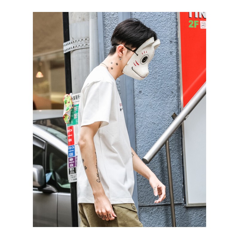东京衣柜男装夏季新款原创素描印花宽松休闲短袖T恤学生潮流体恤白色
