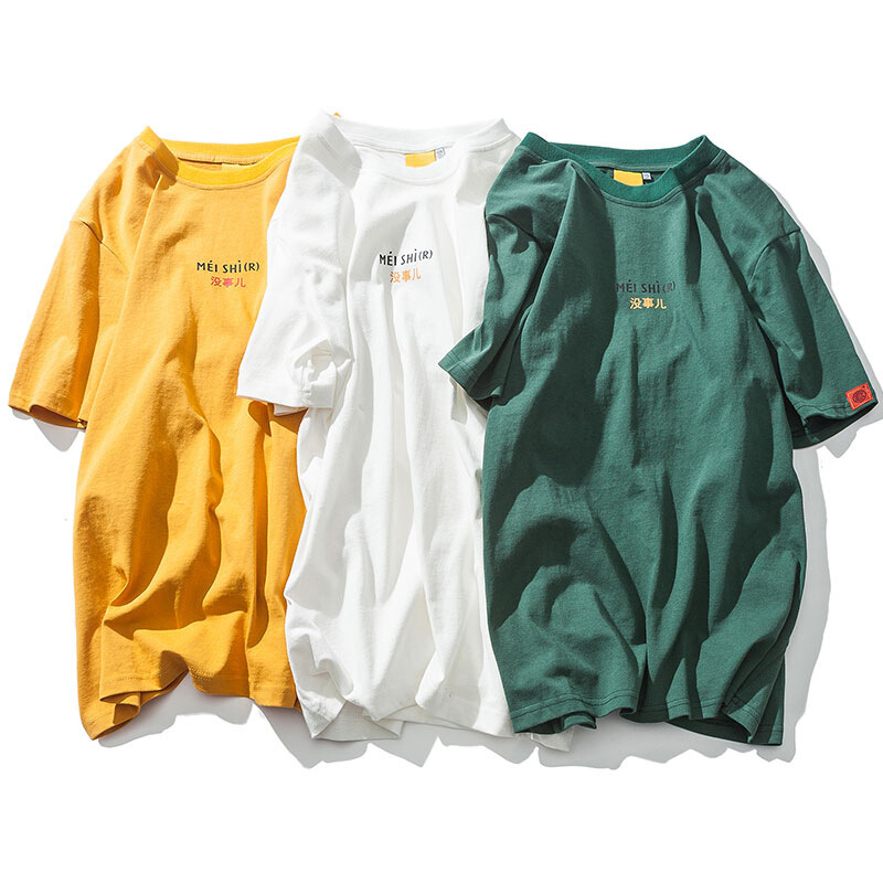 DeereJane男生短袖T恤夏季宽松字母文字印花体恤袖标半截袖衣服