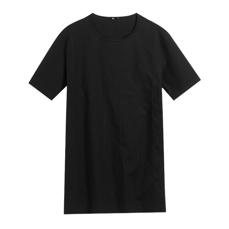 [商场同款]男装夏季条纹拼接T恤简约圆领柔软舒适透气打底衫黑色