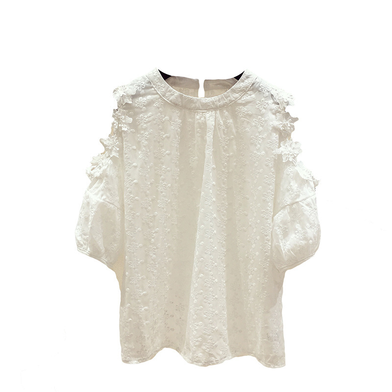 白色蕾丝衫女短袖2018夏装新款韩版百搭洋气小衫超仙蕾丝上衣白色