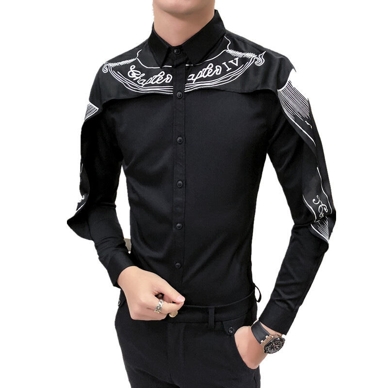 2017新款潮流男士衬衫衣长袖韩版修身型青年薄款称衫个性潮男寸子