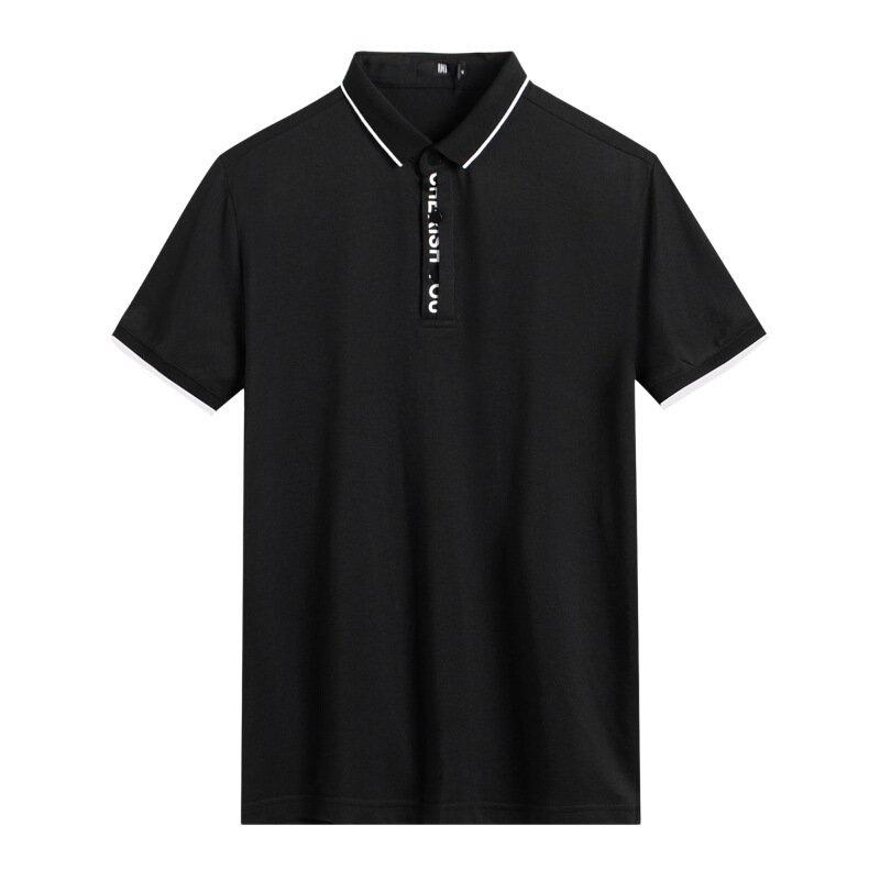 [商场同款]男装男士短袖T恤衬衫半袖男黑白领扣字母polo衫黑色