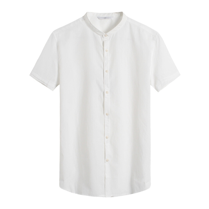 [商场同款]男装2018夏季新款男士时尚白色立领修身短袖衬衫男白色