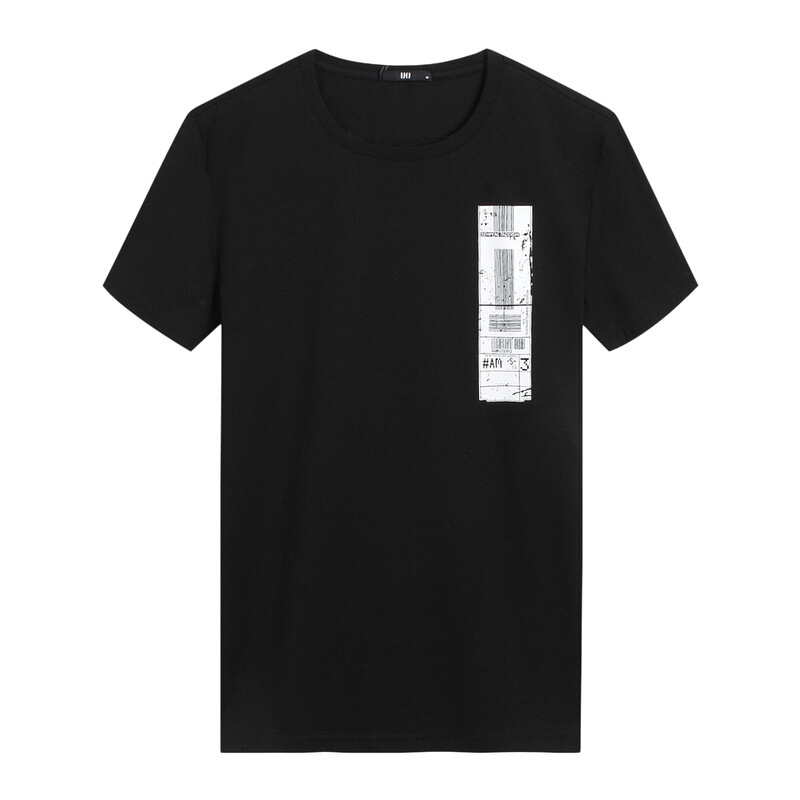 [商场同款]男装夏季潮牌高街黑白撞色圆领短袖T恤潮男体恤黑色
