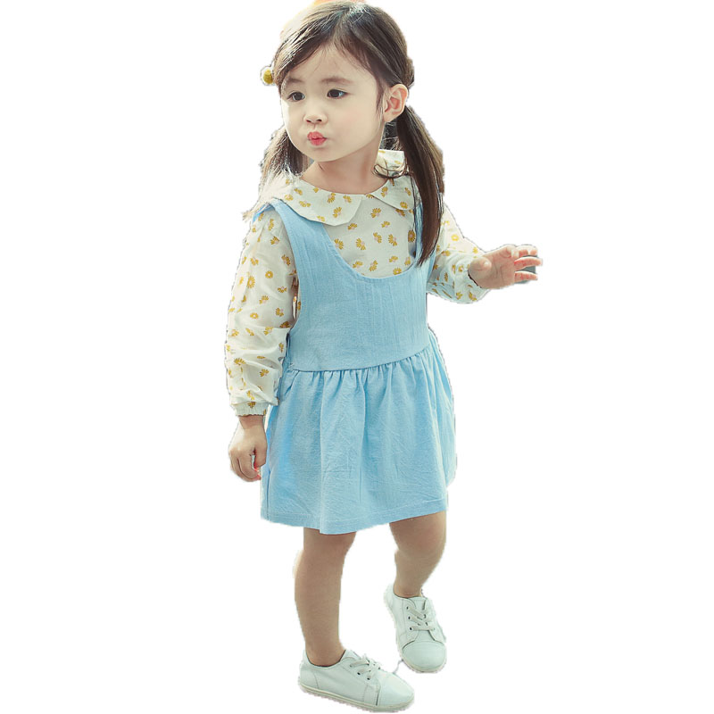 女童宝宝秋装洋气时髦套装2018新款1-3-5岁长袖打底衫T韩版背带裙