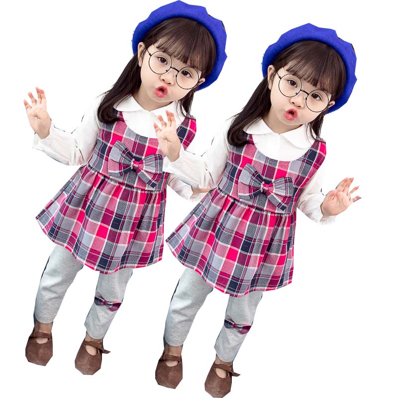 女童宝宝秋装2018新款时髦套装洋气潮衣韩版时尚学院风连衣裙衬衫