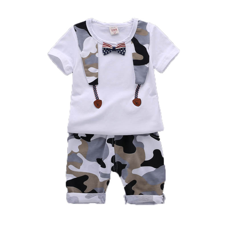 宝宝夏装男1-3周岁潮儿童纯棉衣服半袖短袖体T恤帅气洋气迷彩套装
