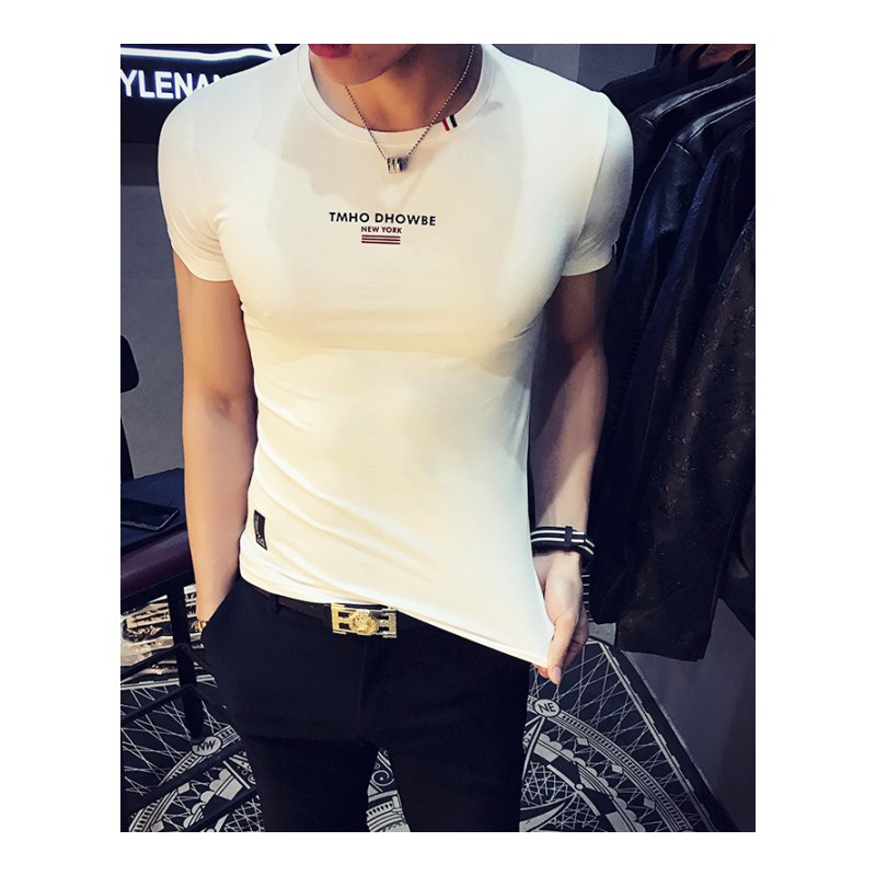 夏季款男士短袖T恤韩版修身时尚休闲字母印花百搭学生青年体恤潮