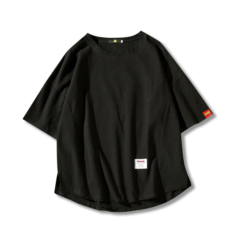 男士T恤短袖潮夏季五分袖日系纯色半袖2018新款韩版宽松圆领上衣