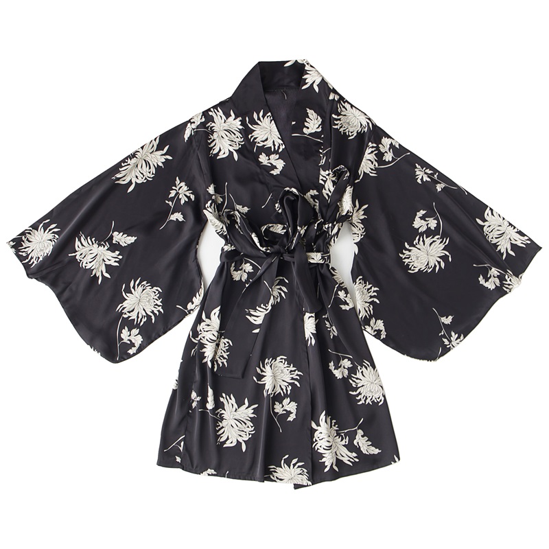 日式冰丝睡袍和服款和风中国风带胸垫女夏三件套四件日系秋款睡衣