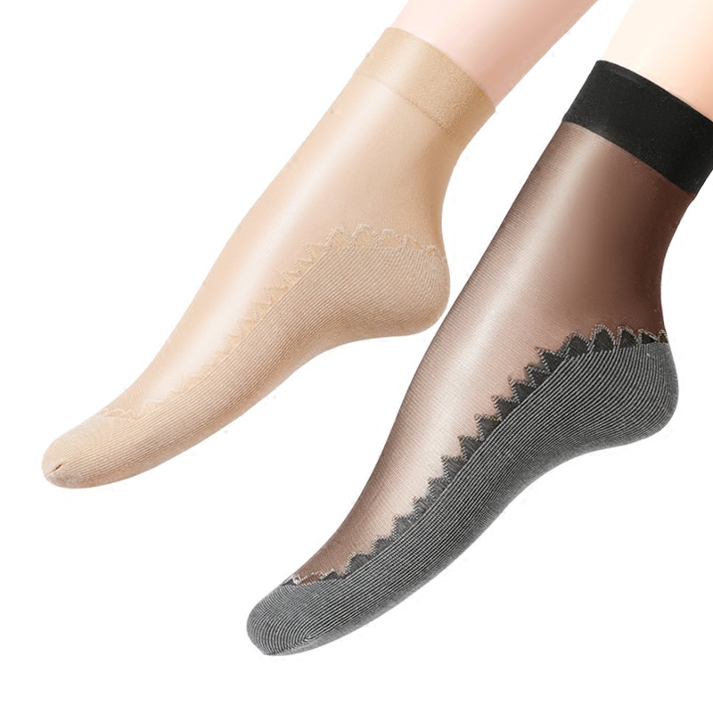 短丝袜女肉色水晶丝春夏季薄款短筒丝袜防滑耐磨黑色防勾丝短袜子