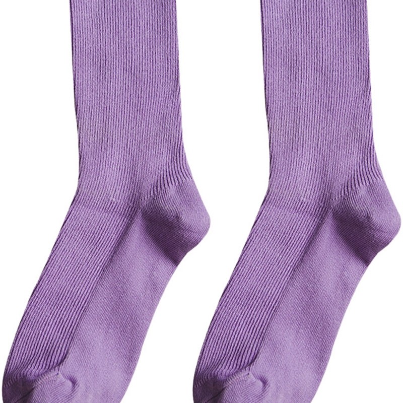 袜子女中筒袜韩版学院风百搭紫色长袜彩色薄款韩国堆堆袜纯棉潮袜