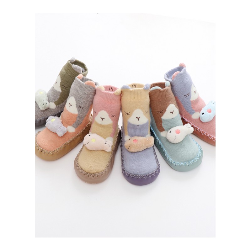 婴儿鞋袜秋冬纯棉宝宝地板袜防滑0-3-6个月新生儿童软底学步袜子