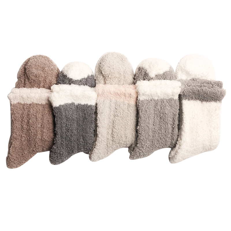 珊瑚绒袜子女士秋冬季睡眠毛巾袜加厚保暖加绒冬天成人家居地板袜