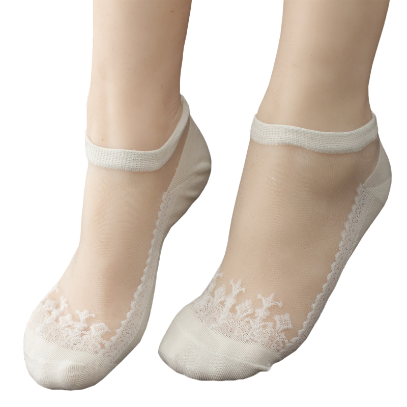 袜子女短袜水晶玻璃丝袜韩国蕾丝浅口隐形袜纯棉船袜防滑棉底丝袜