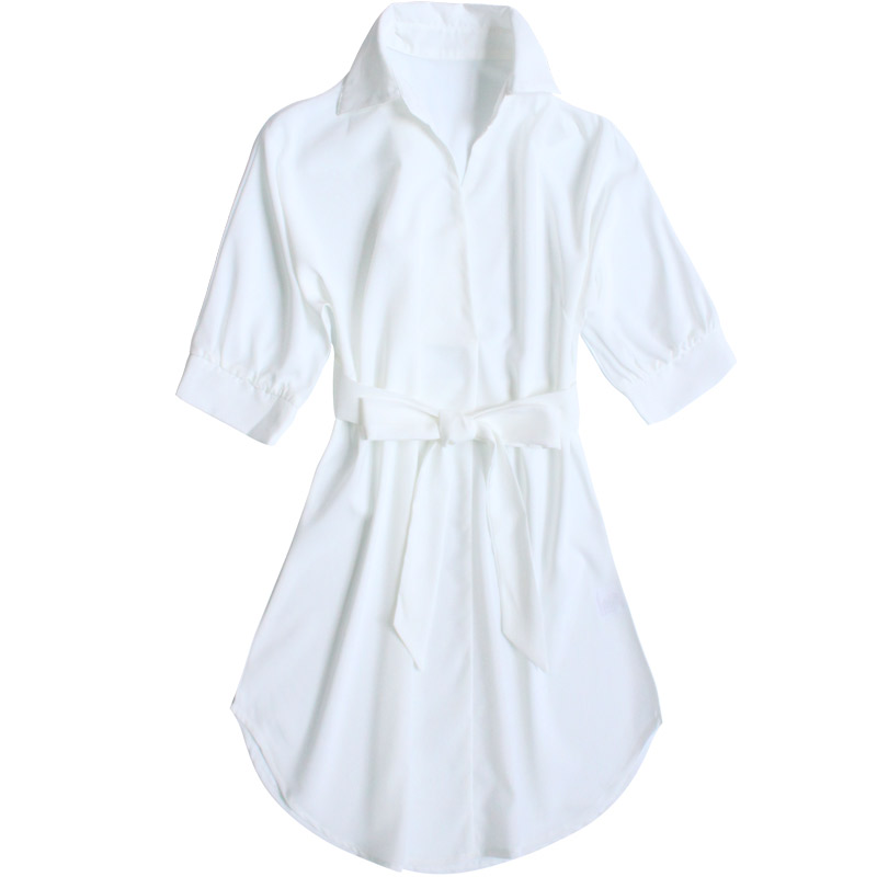 白衬衫睡衣女夏长款缎面丝绸性感系带衬衣式冰丝睡裙开衫宽松秋季