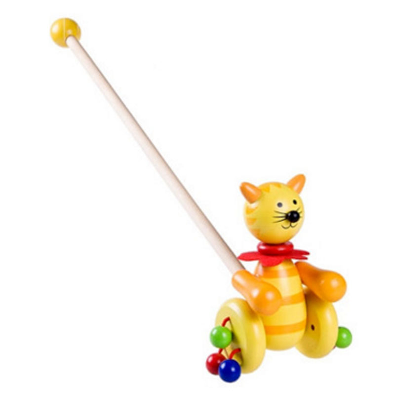 帅美熊木制动物小推车宝宝锻炼学步拖拉玩具木制学走路玩具