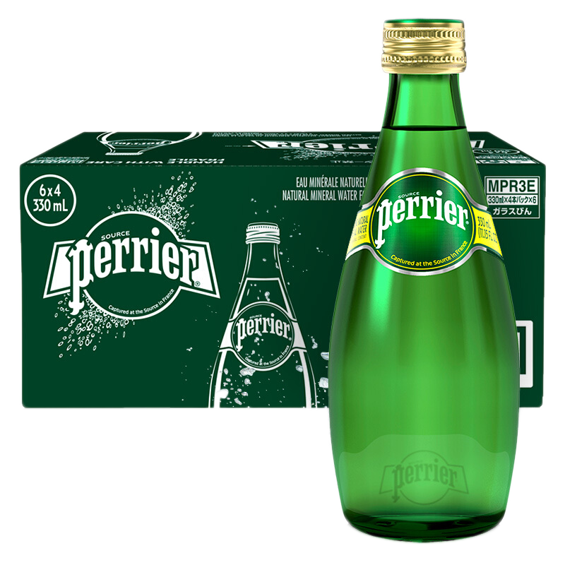 巴黎水(Perrier) 天然含气矿泉水 原味330ml*24玻璃瓶 法国进口气泡水 整箱