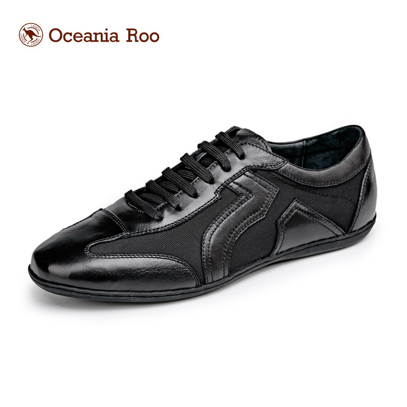 大洋洲.袋鼠(OCEANIA ROO)男士休闲皮鞋子男透气男鞋英伦百搭黑色板鞋
