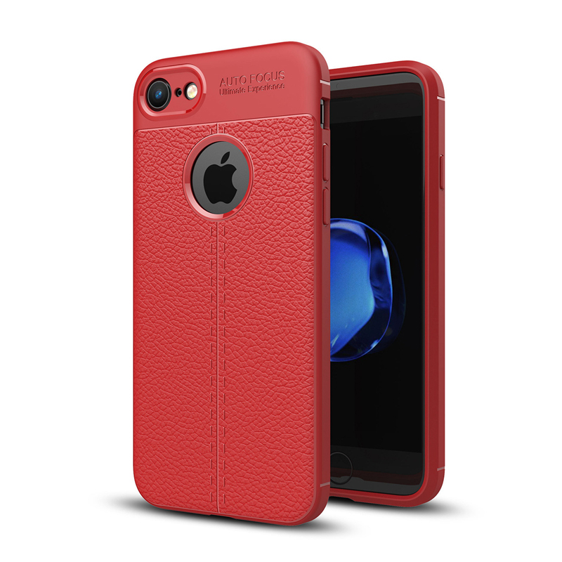 HIGE/苹果6/6s手机壳 6p防摔防滑荔枝纹保护套 7/8/7p/X皮纹TPU软壳 适用于iPhone X 红色