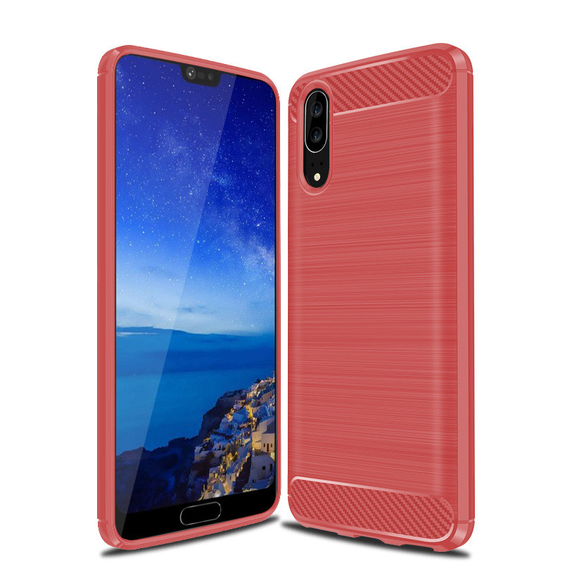 HIGE/华为P20pro手机壳 个性简约拉丝商务防摔硅胶全包手机保护套 适用于华为P20pro 6.1英寸 红色