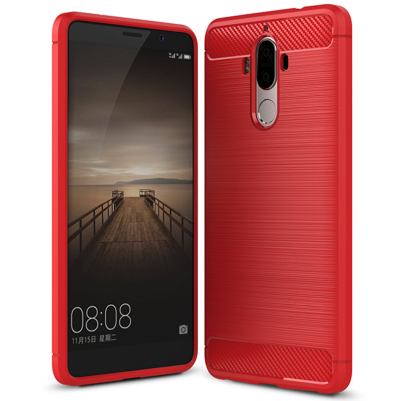 HIGE/华为mate9手机壳 个性简约拉丝商务防摔硅胶全包手机保护套 适用于mate9 5.9英寸 红色