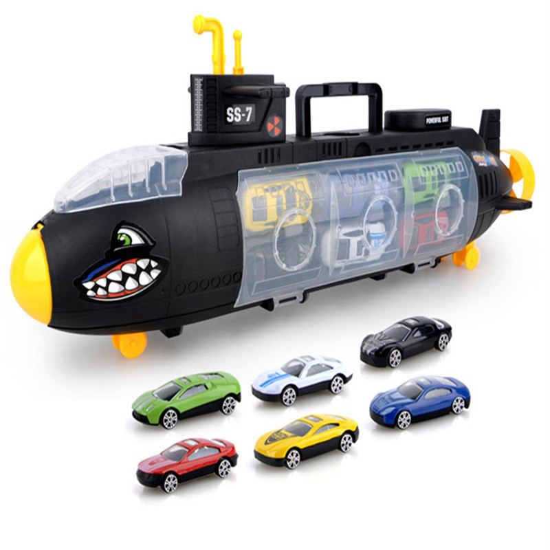 儿童玩具鲨鱼潜水艇带6辆合金小汽车模型 礼盒玩具