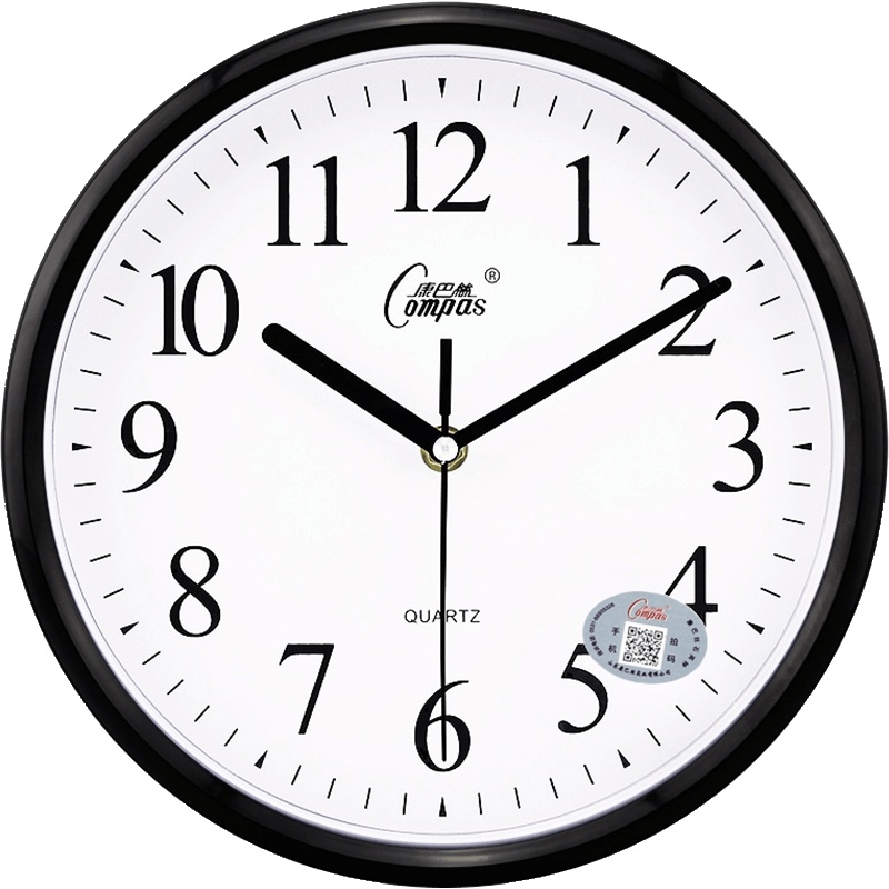 康巴丝(Compas) 挂钟时尚挂钟卧室客厅办公现代时钟表简约创意石英钟表 10英寸(直径25.5厘米) 黑色 抖音