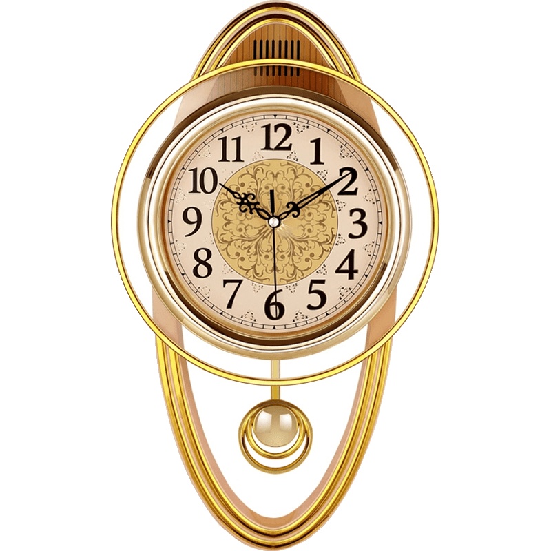 康巴丝(Compas)欧式复古摇摆挂钟客厅简约时尚挂表卧室 石英钟现代钟表 16英寸（直径40.5厘米） 橘黄色 椭圆