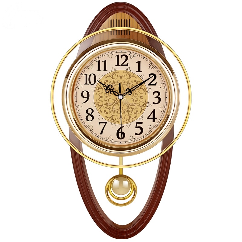 康巴丝(Compas)欧式复古摇摆挂钟客厅简约时尚挂表卧室 石英钟现代钟表 16英寸(直径40.5厘米) 木纹色 椭圆
