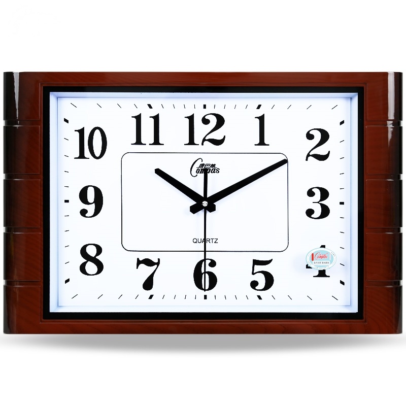 康巴丝(Compas)客厅 挂钟卧室办公艺术石英钟现代简约方形时尚壁时钟表 16英寸(直径40.5厘米) 木纹色 抖音