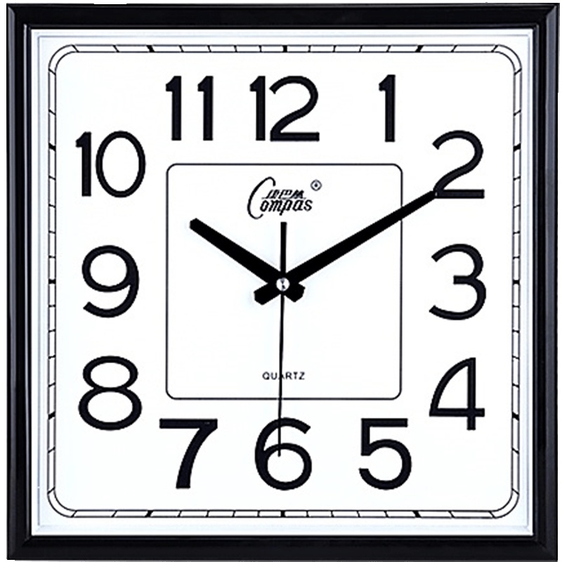 康巴丝(Compas) 挂钟客厅创意钟表时尚现代方石英钟简约时钟卧室壁挂表 14英寸(直径35.5厘米) 银灰色 抖音