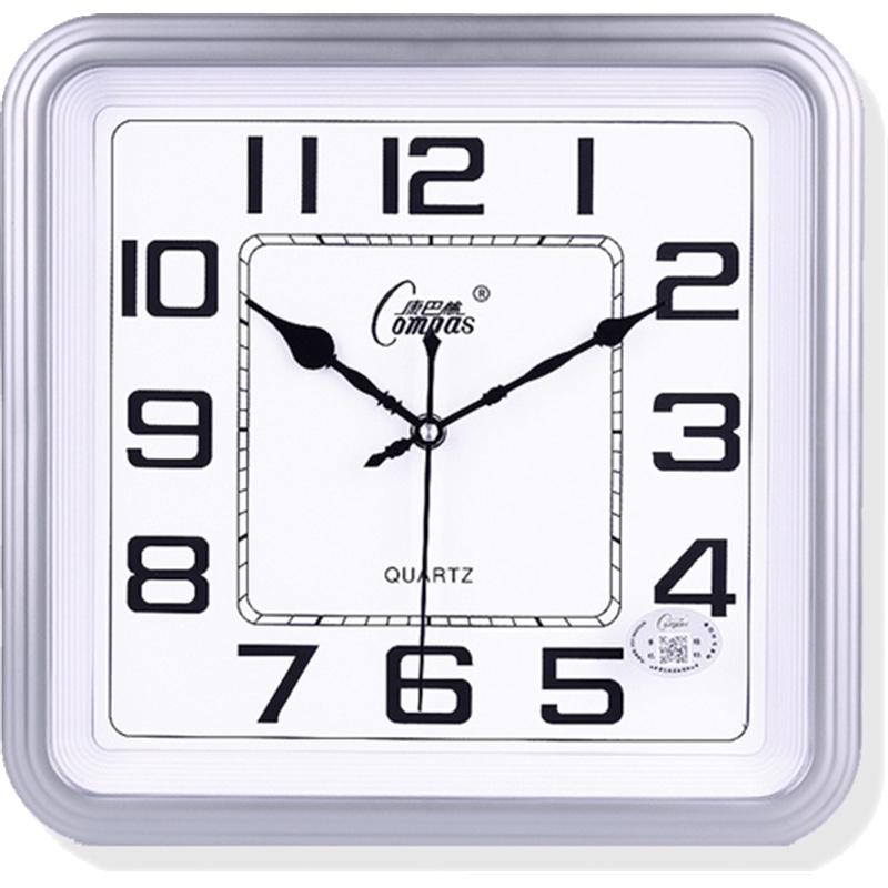 康巴丝(Compas)方形电子挂钟客厅 钟表家庭创意时尚艺术简约现代石英钟 13英寸(直径33厘米) 黑色 抖音