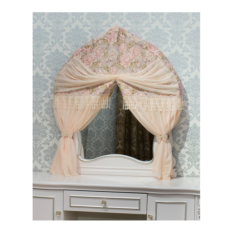 方形镜子帘布艺梳妆台遮挡帘小帘窗帘蕾丝款衣柜帘可定做镜子罩