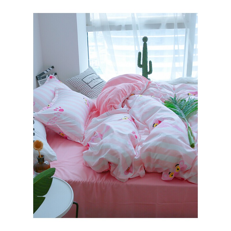 北欧床上四件套单人床单粉色少女心被套1.5学生宿舍被子三件套1.2白色锦梦